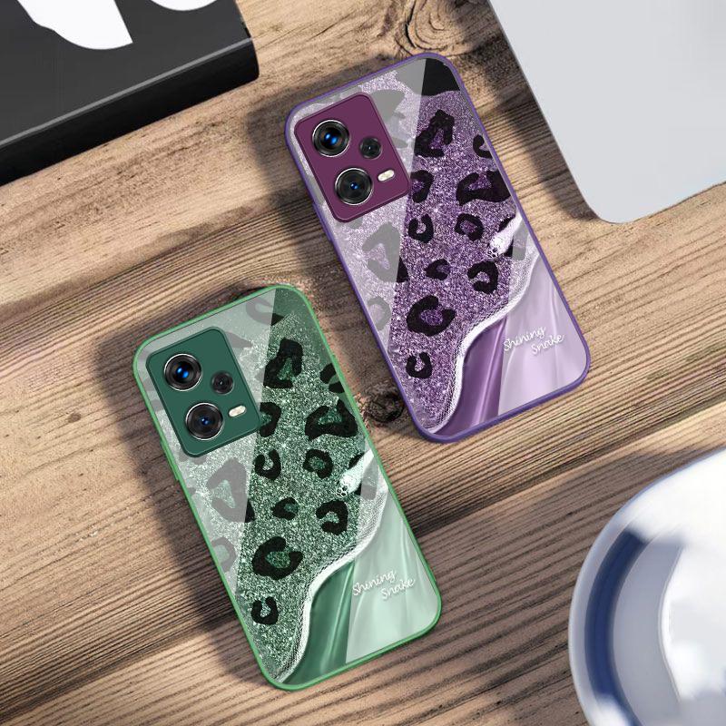 Leopard Sequin Snake For Xiaomi 14 Ultra 13 Lite Redmi Note 13 11 Pro 12 Plus Poco X6 3 Pro F4 6 GT Tempered Phone Case