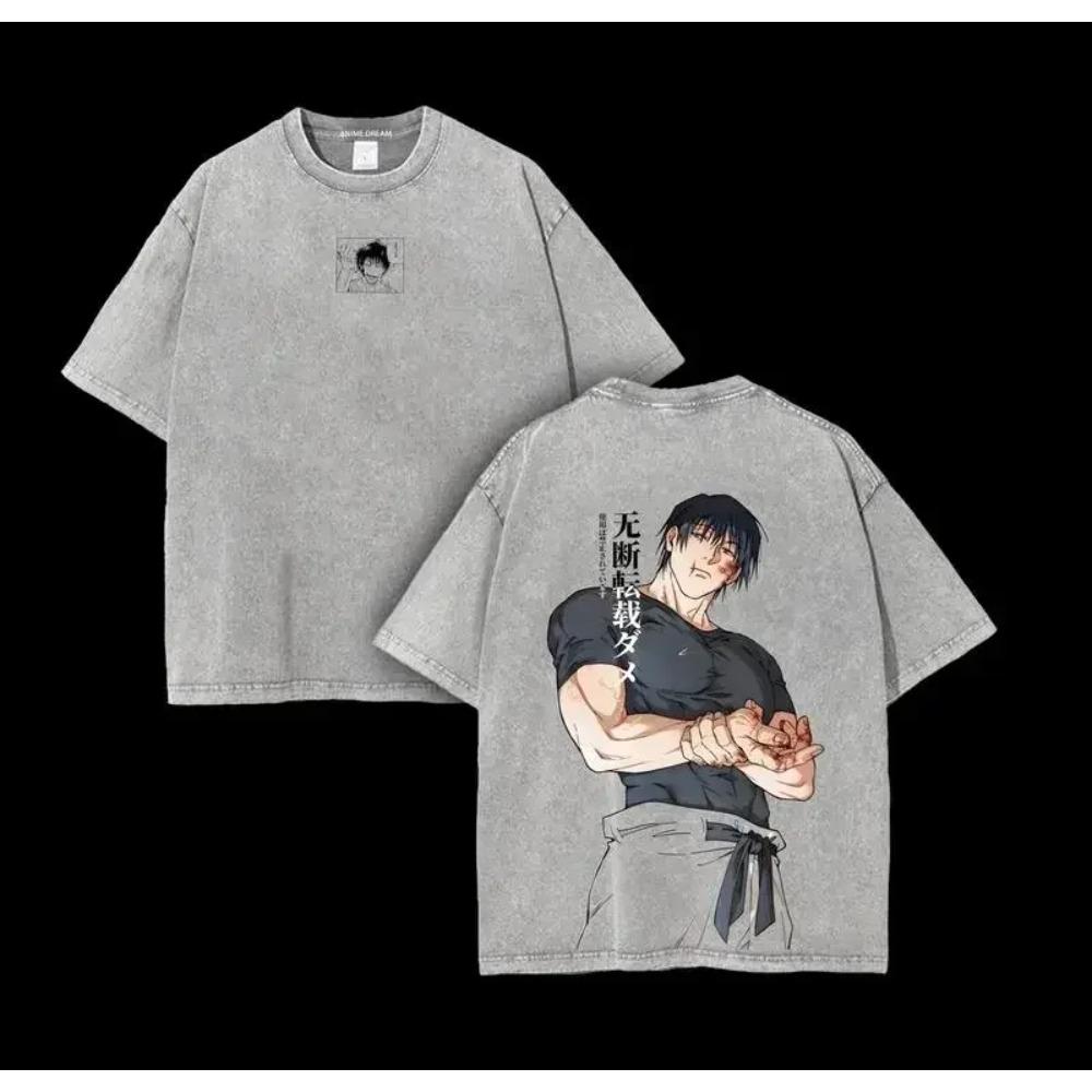 

Anime Jujutsu Kaisen Fushiguro Toji Clothing Men Short Sleeve Tshirts Washed Cotton Tee Retro Oversized T-shirt Harajuku T Shirt XXL серый