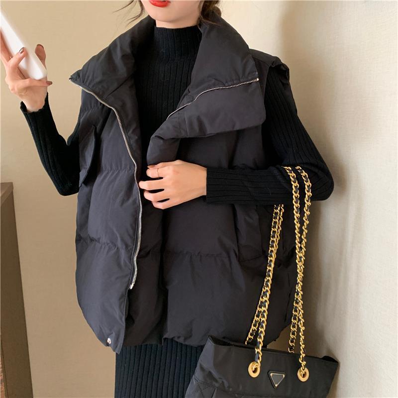 Autumn and winter new down cotton vest women's short loose stand-up collar versatile vest vest jacket women