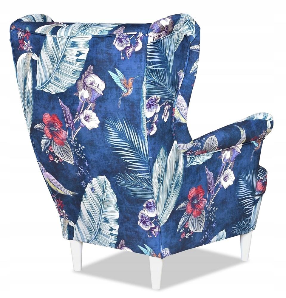 Fotel uszak ARI PRINT z podnóżkiem skandynawski Family Meble niebieski