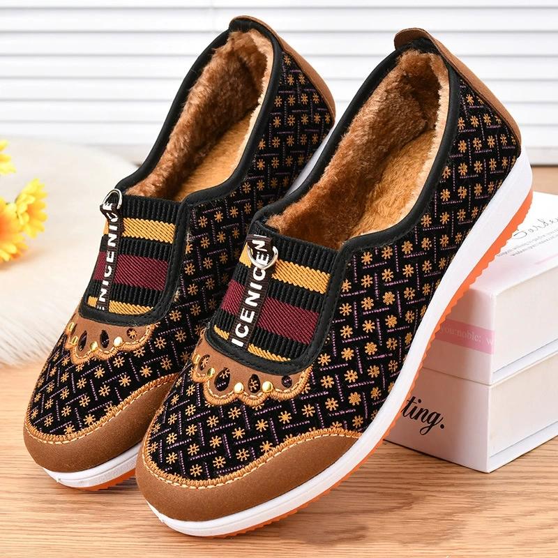 Women's Warm Shoes Nylon Snow Winter Non-slip Thick Warm Mom Cotton Shoes with Velvet Anti Cold Durable Grandma Soft Soled Shoes