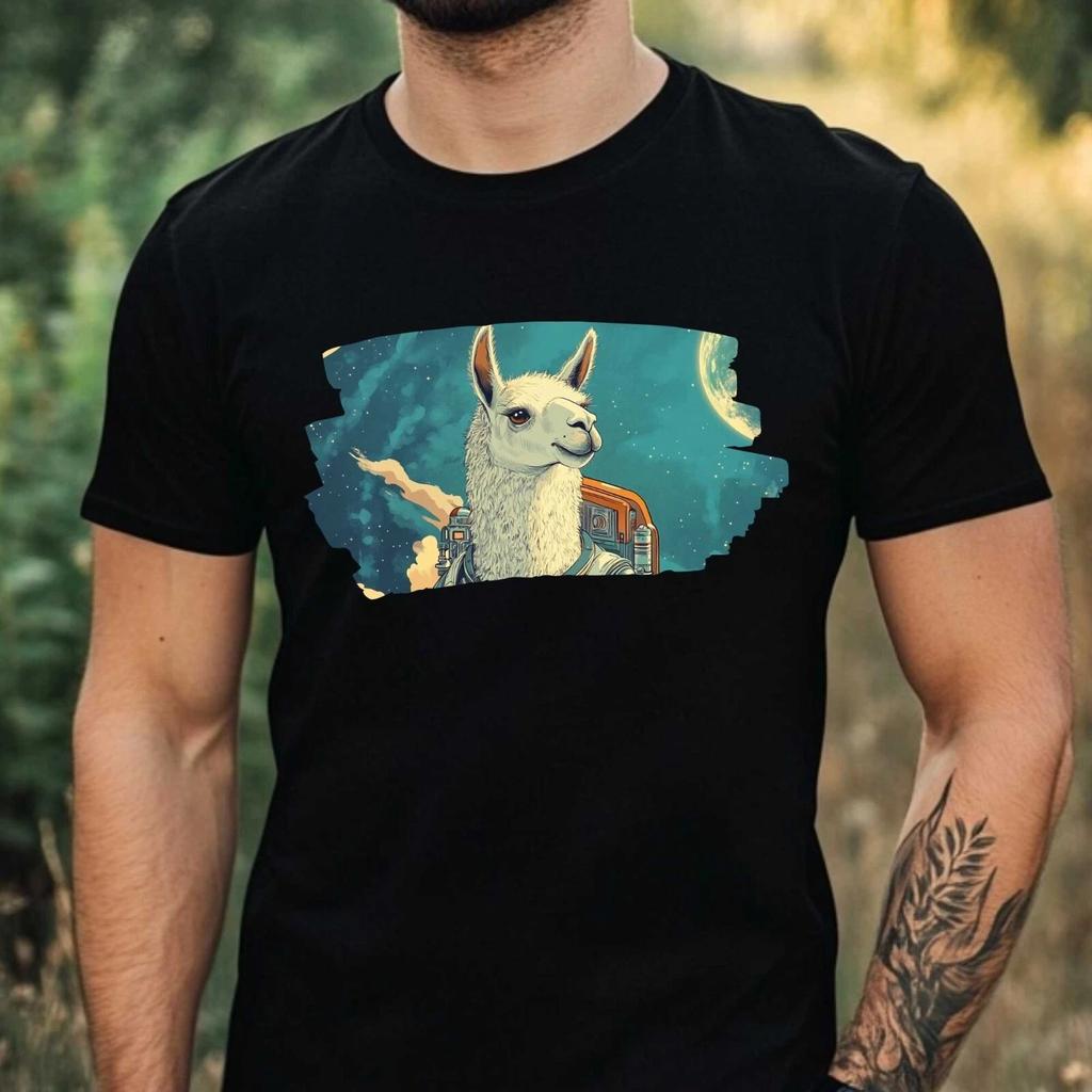 T-Shirt Herren Lama als Astronaut Motiv Baumwolle Größe XS bis 5XL