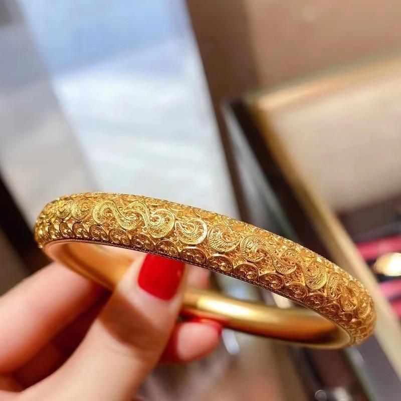 Gold Plated Hollow Floral Design Gothic Style Leather Bracelet For Ladies