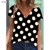 2025 dámské tričko s výstřihem do V, retro potisk s puntíky, módní dámské volnočasové tričko s krátkým rukávem, top pro ženy na léto