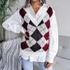 Women Spring Fall Knitted Vest Sweater Jumper Pullovers Top V-neck Sleeveless Diamond Patchwork Stitching S-L