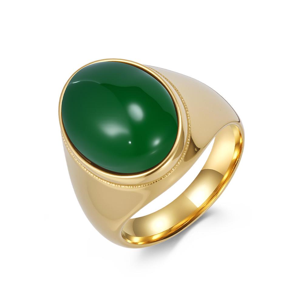 Men's Tiger Eye Ring Polished Stainless Steel Band Smooth Oval Cabochon Stone Modern Minimalist Jewelry for Him