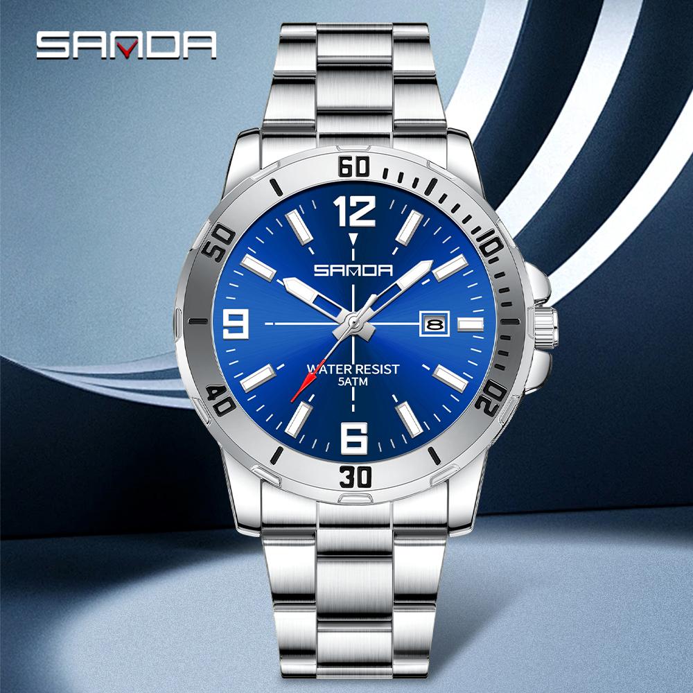 SANDA Business Men's Quartz Watch Large Dial Waterproof Calendar Night Light New Men's Quartz Watch