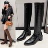 Korean version of temperament boots female pointed 2025 simple sleeve high boots but knee thick heel elastic knight boots