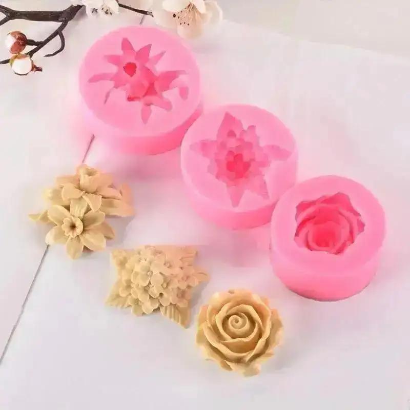 3D Lilac Rose Lily Creative Shape Fondant Silicone Mold Gypsum Cake Decor DIY Chocolate Baking Tools Soap Molds Accessories