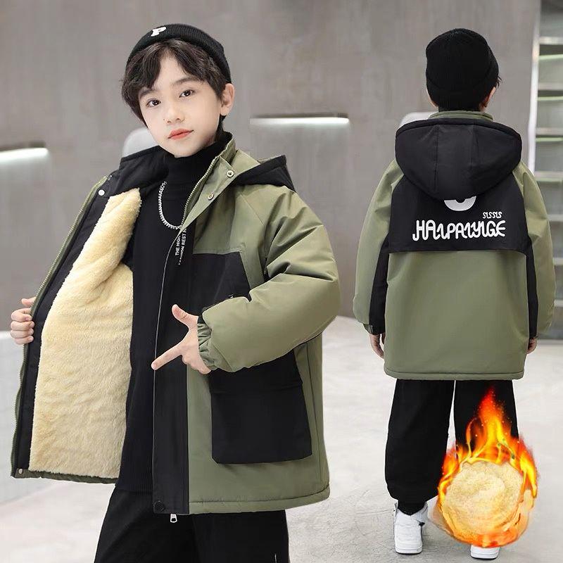 Cappotto in Pile e Imbottito Spesso da Ragazzo, Giacca Invernale con Cappuccio Imbottita in Cotone, Giacca a Vento alla Moda per Bambini