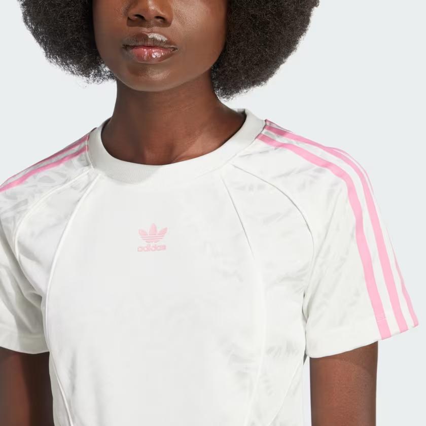 adidas Originals Baby Tea Striped Round Neck Slim Fit Short Sleeve T-Shirt Women Tops White IW5478