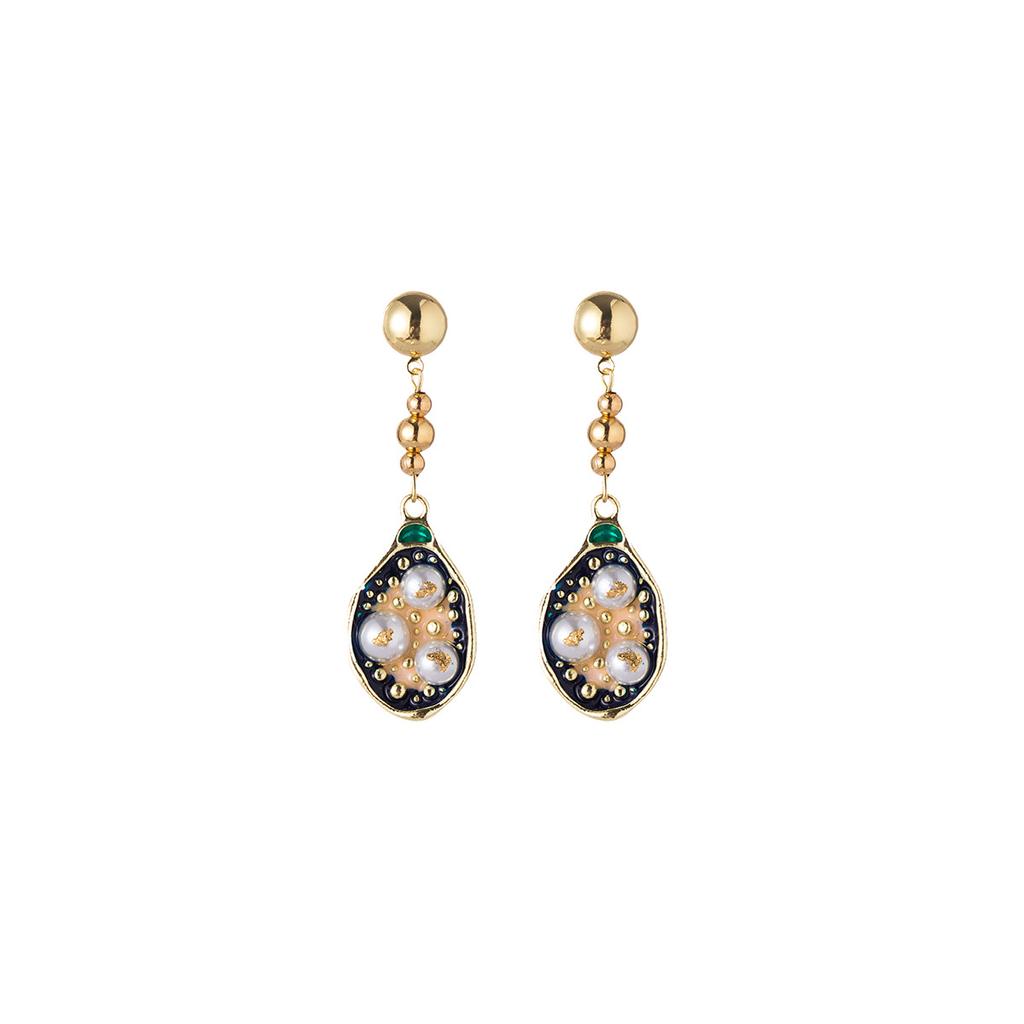 Exquisite Irregular Oil Painting Style Stud Earrings Long Pearl Inlaid Light Luxury High-End Temperament Earrings