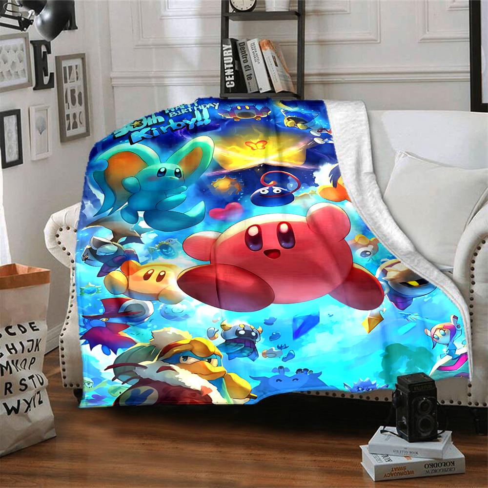 Kirby'S Colorful Journey Flannel Blanket Super Soft Warm Cozy Blanket For Sofa Bed Office Travel Allseason Home Decor Gift