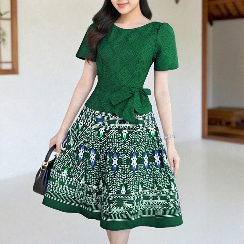 

ZANZEA Женское повседневное платье с этническим принтом пэчворк, летнее, с коротким рукавом 5XL зелёный