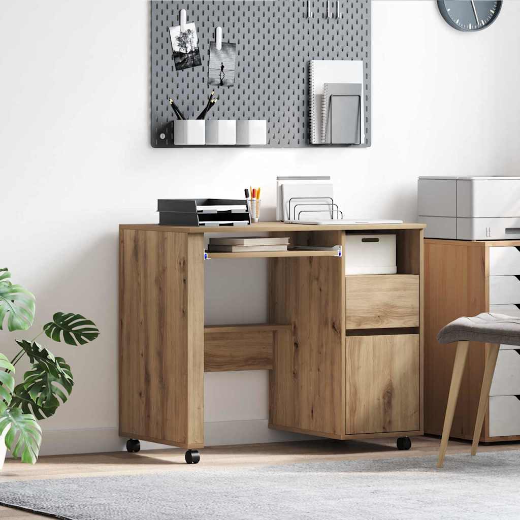 Rolling Desk Artisan Oak 91 x 50 x 77 cm Wood Based Material