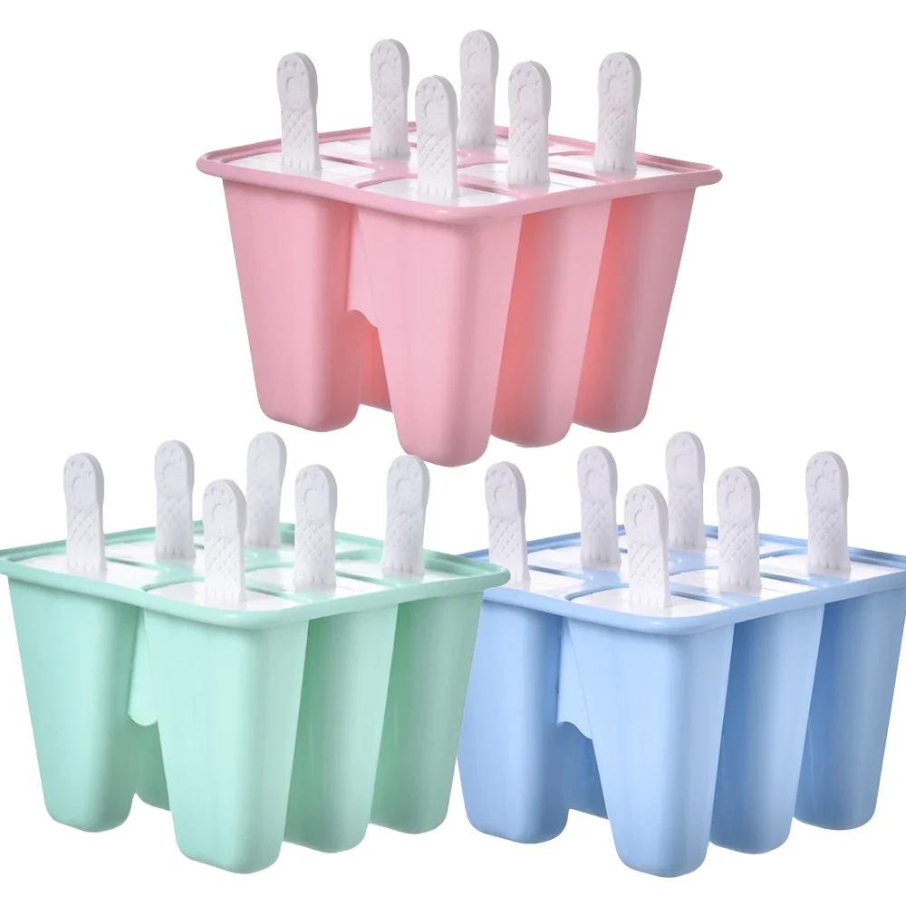 6 Girds Creative Silicone Ice Mold for Home Use Summer DIY Homemade Ice Cream Mold Kids Popsicle Ice Cube Tray Freeze Box