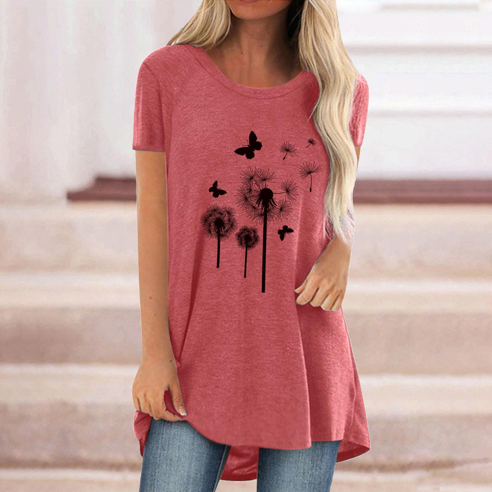 

Жіноча жіноча модна блузка з принтом з коротким рукавом, туніки, сорочки, футболка XL кавун червоний колір