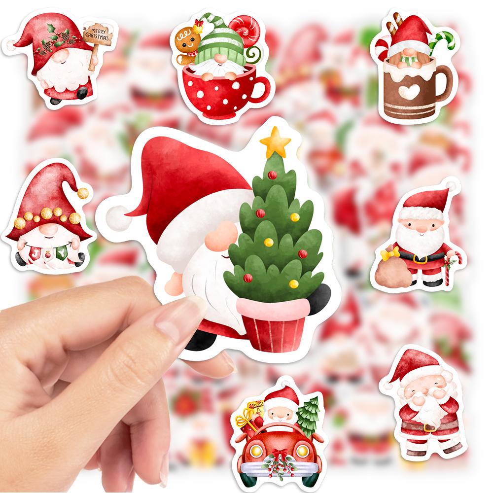 Cartoon Christmas Santa Claus Elf Gnome Stickers for DIY Crafts Kids Toys Waterproof Decal Luggage Freezer Box Bottle Decorative