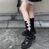 Womens Casual Crew Socks, Chinese Style Cheongsam Buckle Design Ladies Socks Solid Color Cotton Calf Socks