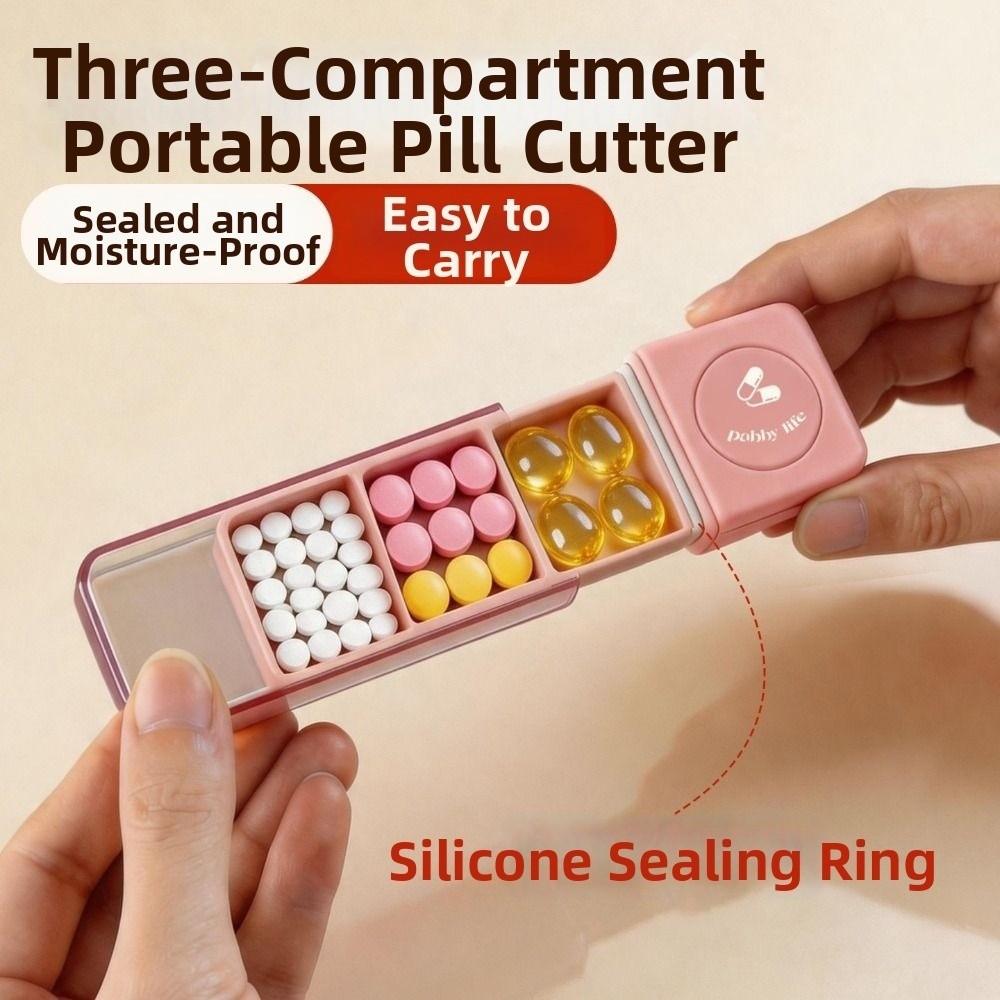 3 Compartment Pill Organizer 2-IN-1 Drug Tablet Organizer Durable Pill Box Splitters