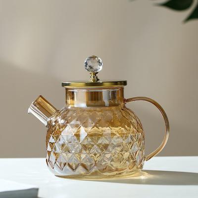 1/1.8L Glass Tea Pot With Lid and Filter Champagne Tea Kettle Cold and Heat Resistant Tea Maker For Blooming Tea Fruit Tea Amber