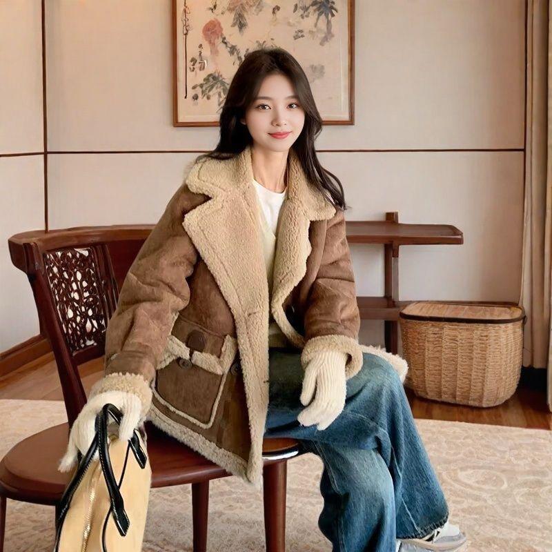 Fashionable Patchwork Warm Coat, Winter Women's Casual Thick Overcoat
