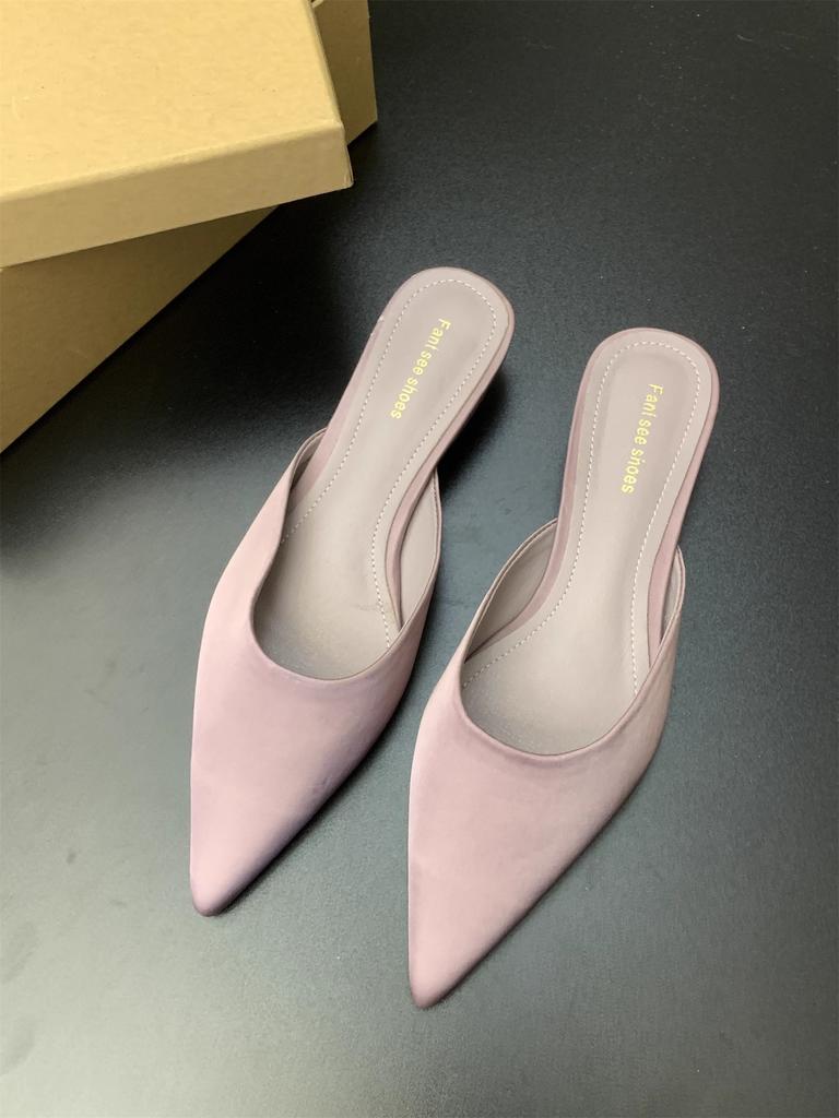 New Pointed Toe Women Mules Slipper Fashion Candy Color Ladies Elegant Dress Sandal Square Low Heel Slip On Slides Shoes