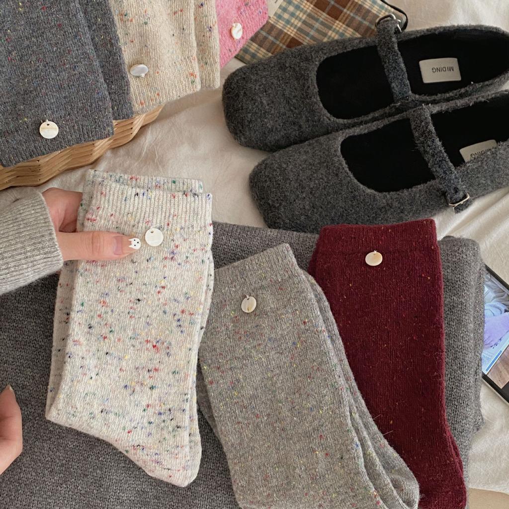 Winter Korean Socks Dongdaemun Thickened Warm Socks Shell Button Decorative Wool Socks Ideas Yarn Tube Socks