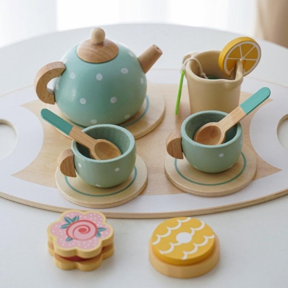 Food Learning Wooden Afternoon Tea Toy Role Play Game Pretend Play Kitchen Toys Set  for Friend