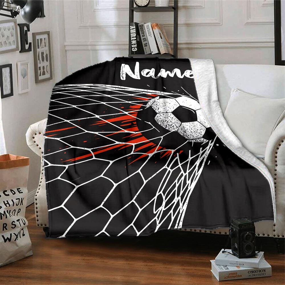 Custom Name Soccer Theme Printed Blanket - Perfect for Couch, Bed, Travel & Outdoor Use | Machine Washable, Cozy & Durable.