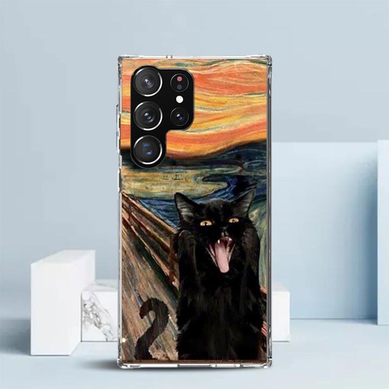 Black Cat Cartoon Cute Phone Case For Samsung Galaxy S24 S25 Edge S26 Ultra S22 S23 Plus S21 + S20 FE Soft TPU Back Cover Galaxy