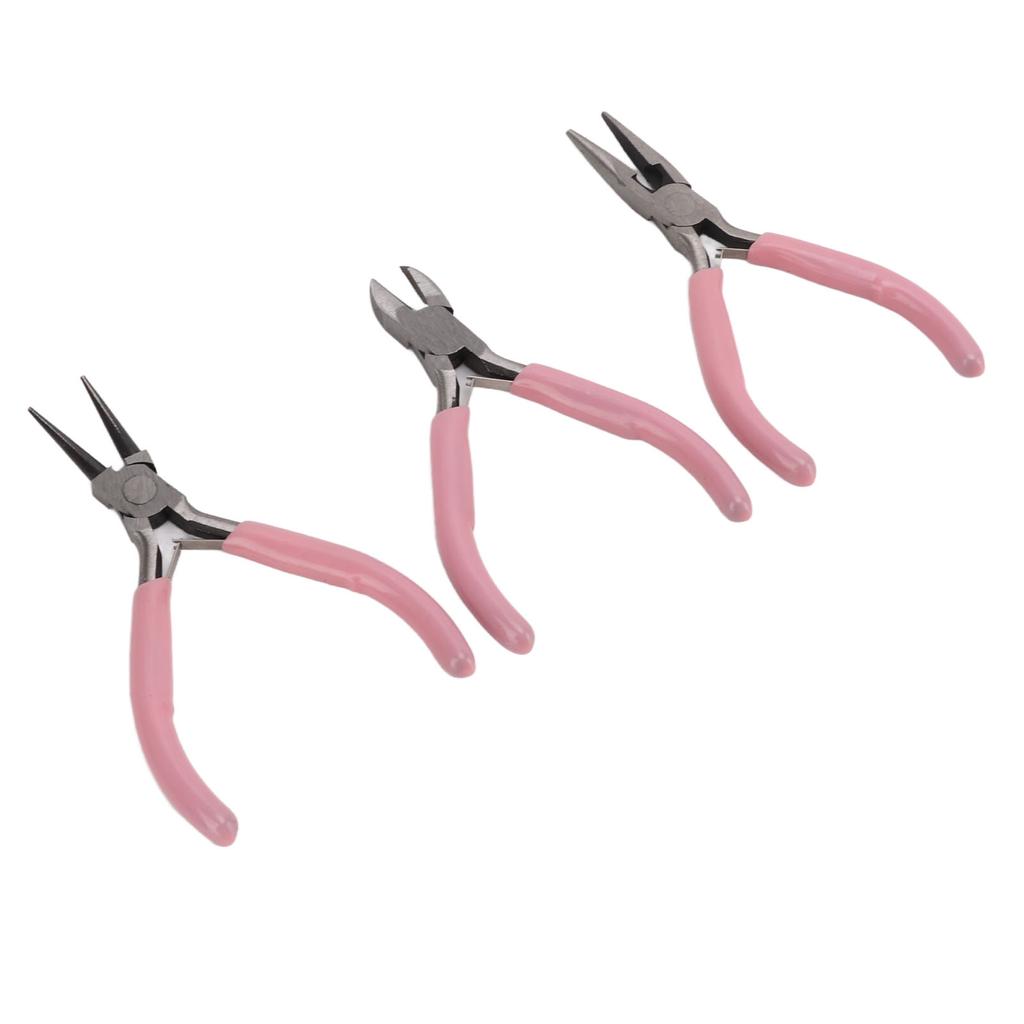 3Pcs Pink Jewelry Pliers Round Needle Diagonal Nose Carbon Steel Sturdy Durable Pliers Set for Crafts DIY