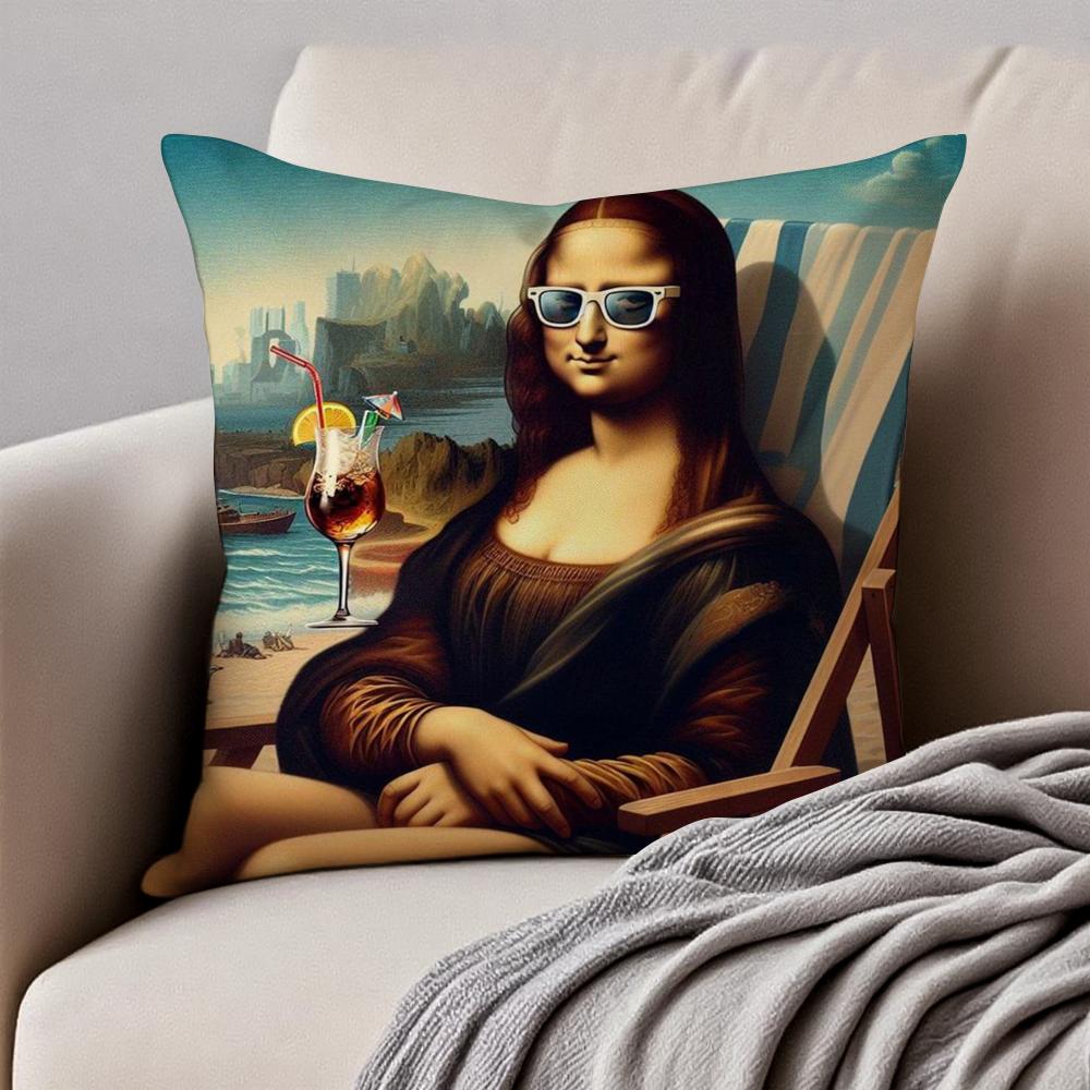 Creative Abstract Funny Art M-Mona Lisa Cushion Cover Pillowcase Anti-Dustmite Invisible Zipper Short Plush Sofa Cushion