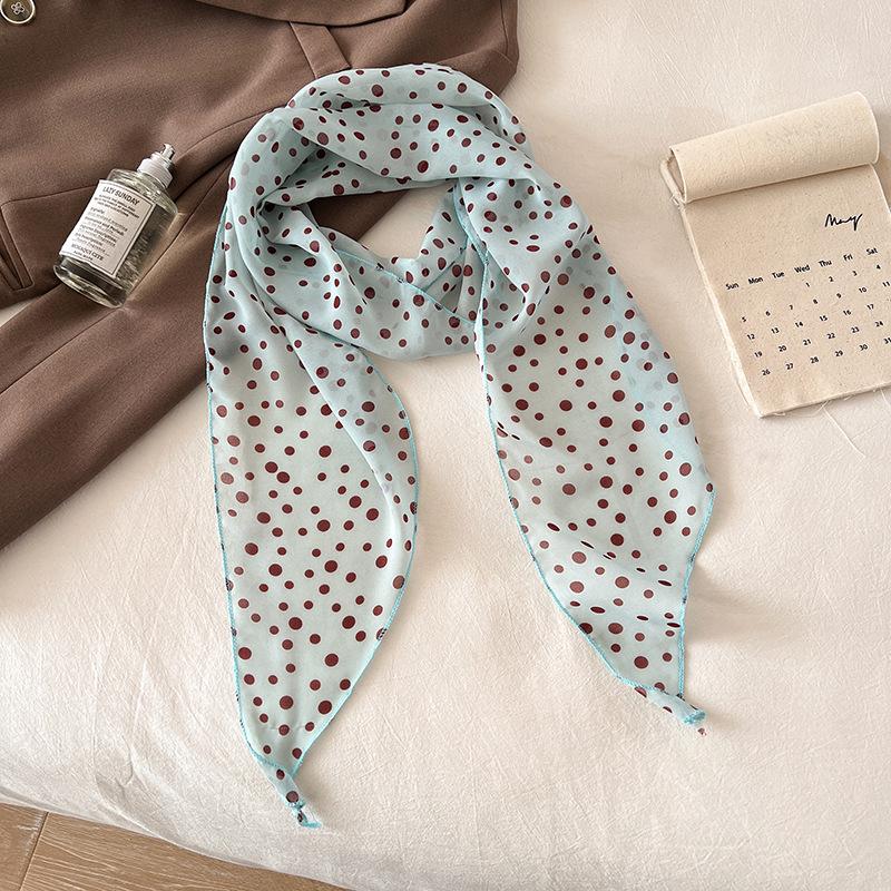 Korean Style Brown Polka Dot Silk Scarf - Versatile Women's Lightweight Spring/Summer Accessory