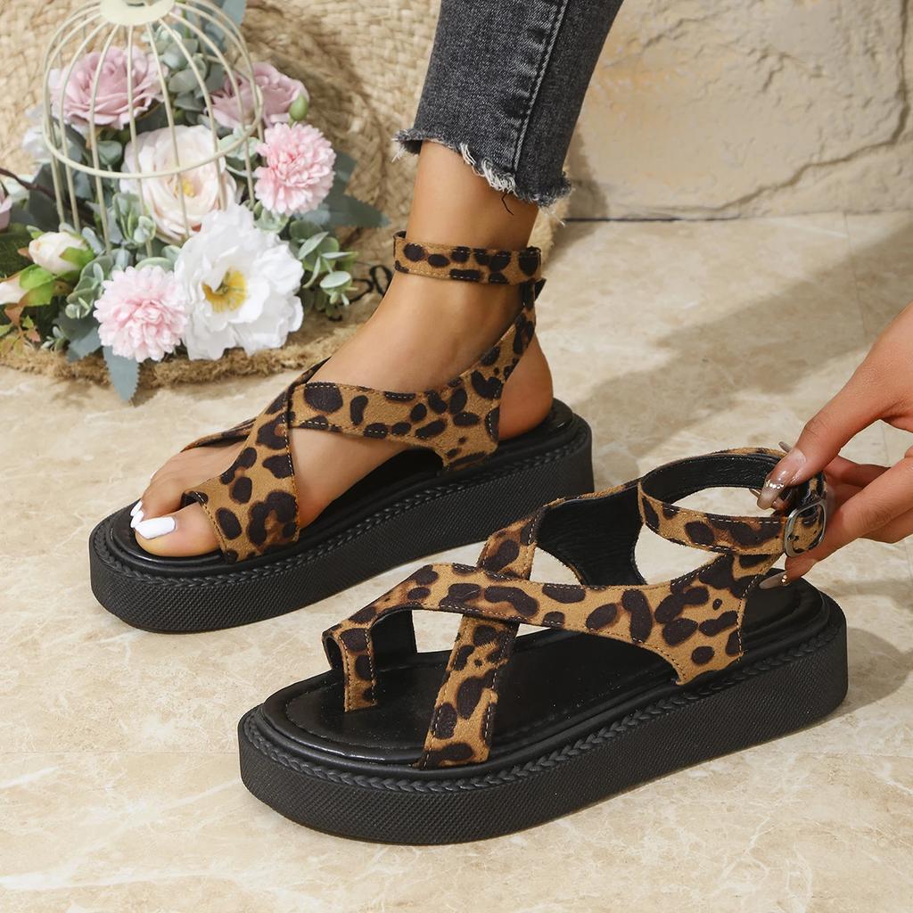 Fashion Women Sandals New Summer Fashion Outdoor Leopard Beach Platform Sandals Flat Casual Designer Shoes for Women Sandalias De Mujer
