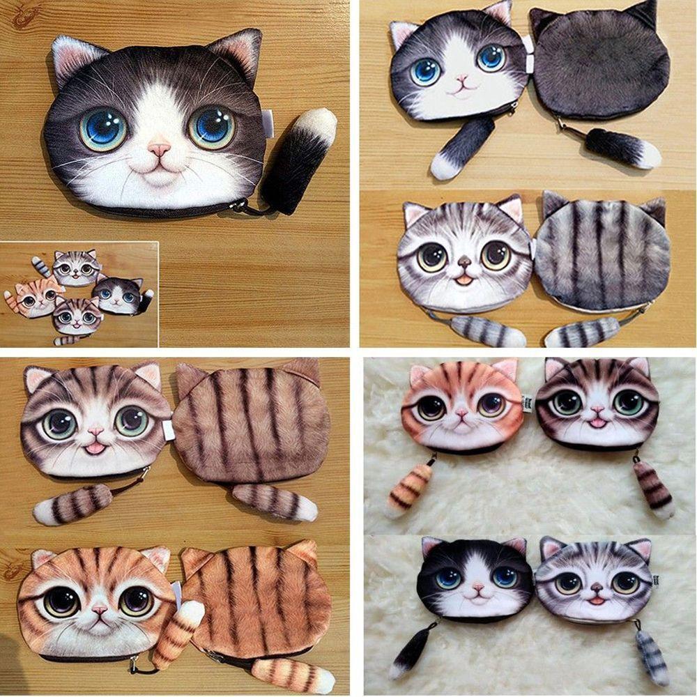 Personalized Coin Change Purse Cute Design Big Face Small Tail Cat Cat Head Meow Cartoon Cat Zero Wallet Coin Bag with Zipper