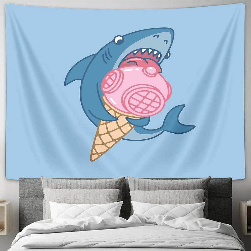 Ice Cream Shark Tapestry Wall Hanging Aesthetic Room Decor Beach Blanket Dorm Twin Size Cool Gift