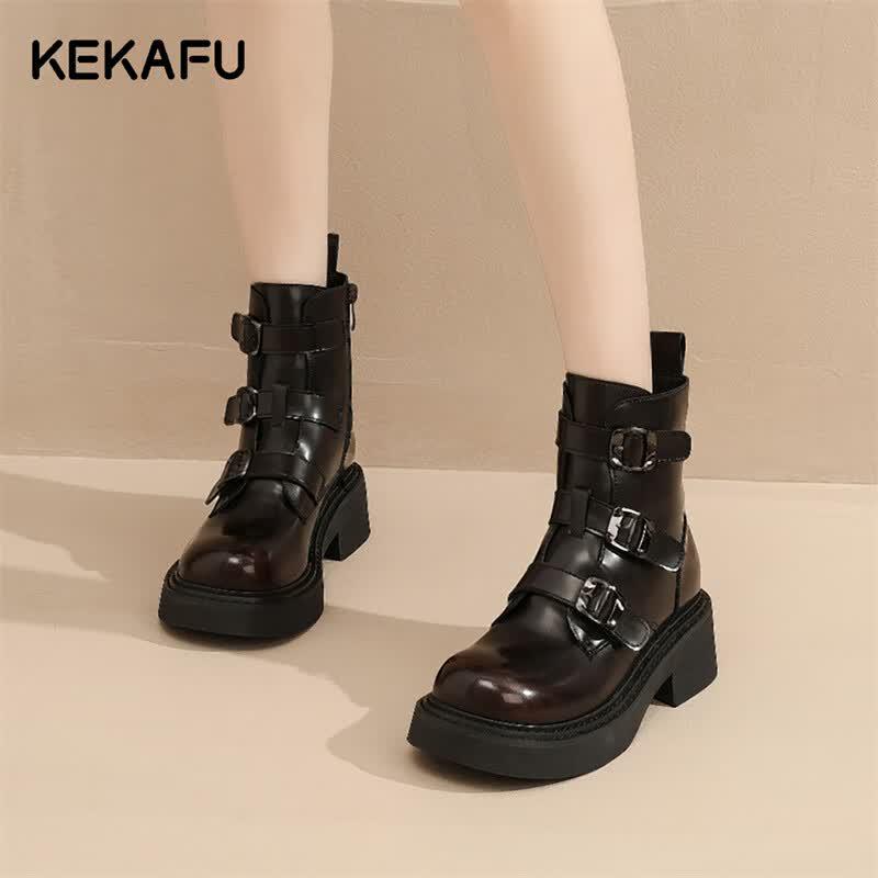 Women's Pointed Toe Mid-Heel Short Martin Boots