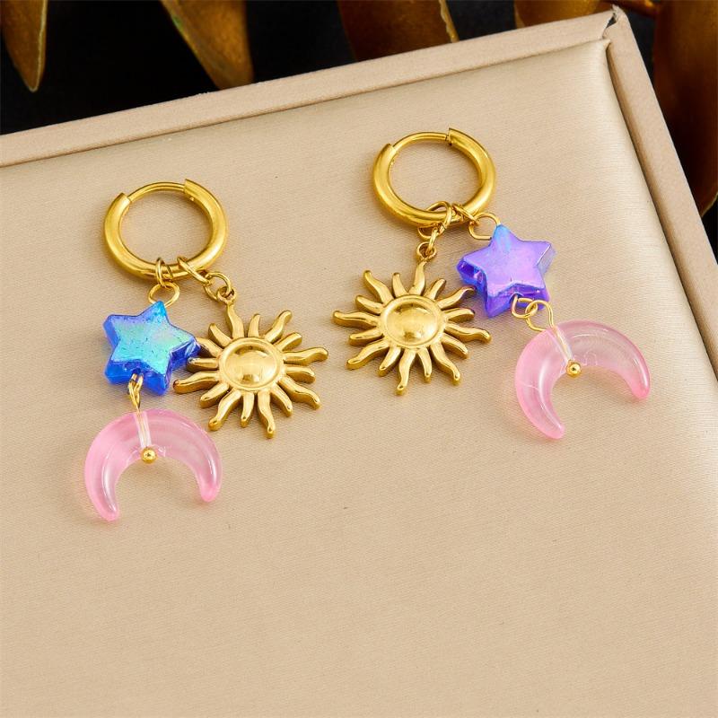 Gold Sun Star Moon Charm Huggie Hoop Earrings разноцветный