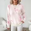 Womens Sweet Knit Sweater With Bow Detail Acrylic Blend Loose Fit Long Sleeve Top Winter