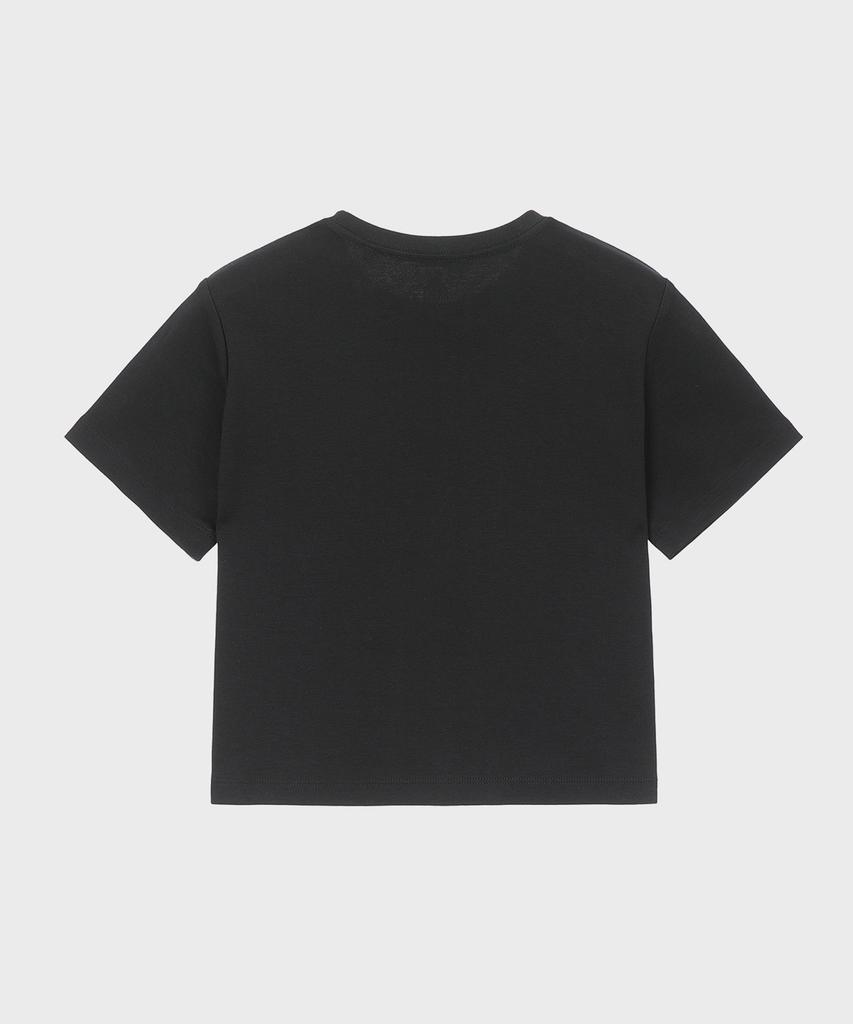 BASIC HOUSE Women'S Round Crop Short Sleeve T-Shirt Black Lats0202