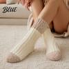 Non Shedding Velvet Socks Thickened Long Plush for Women Warm Coral Fleece Socks Comfortable House Winter Thermal Sleep Anti-static Contrast