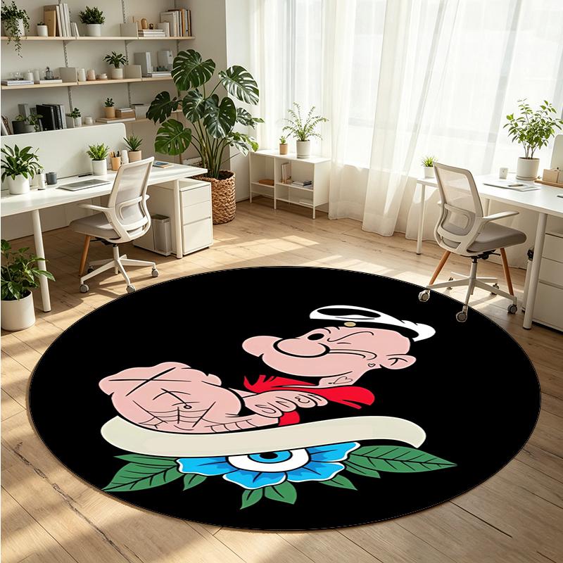 Popeye Printed Round Crystal Velvet Rug Soft Non Slip Floor Carpet For Bedroom Holiday Gift