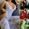 Frauen Spitze Body Ärmellose Durchsichtige Backless V-ausschnitt Dünne Neckholder Overall Mit Socken Weibliche Neue Stil