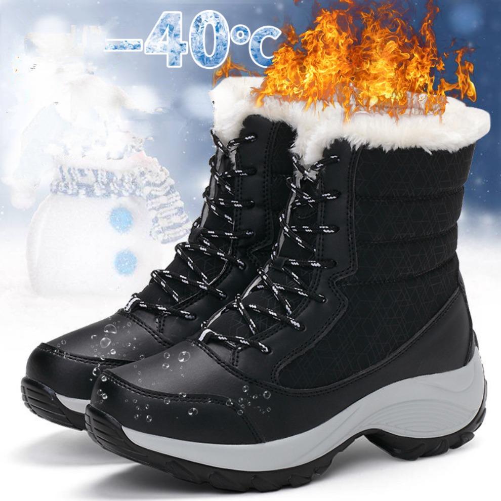 Women Boots Waterproof Heels Boots For Winter New Tren Platform Ankle Boots Keep Warm Snow Shoes Plush Outdoor Short Boots