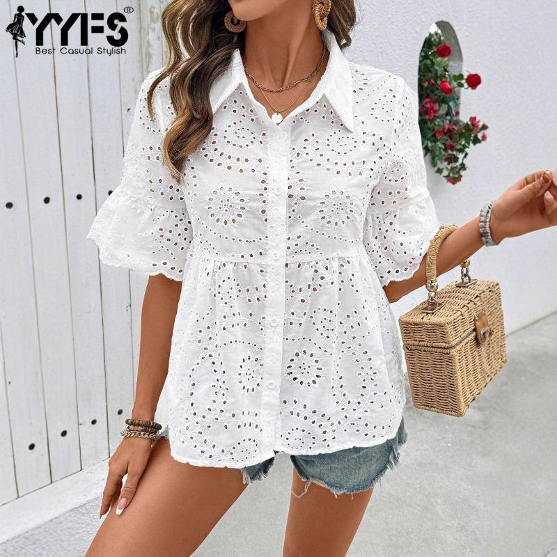 

YYFS Жіночі модні повсякденні літні весняні блузки та сорочки з коротким рукавом у формі поло XXL білий