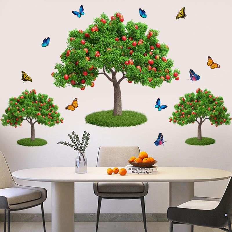 Adesivo de Parede Árvore Maçã Decoração Rústica para Casa para Quarto Sala de Estar Casa de Aluguel Decalque Moderno Simples