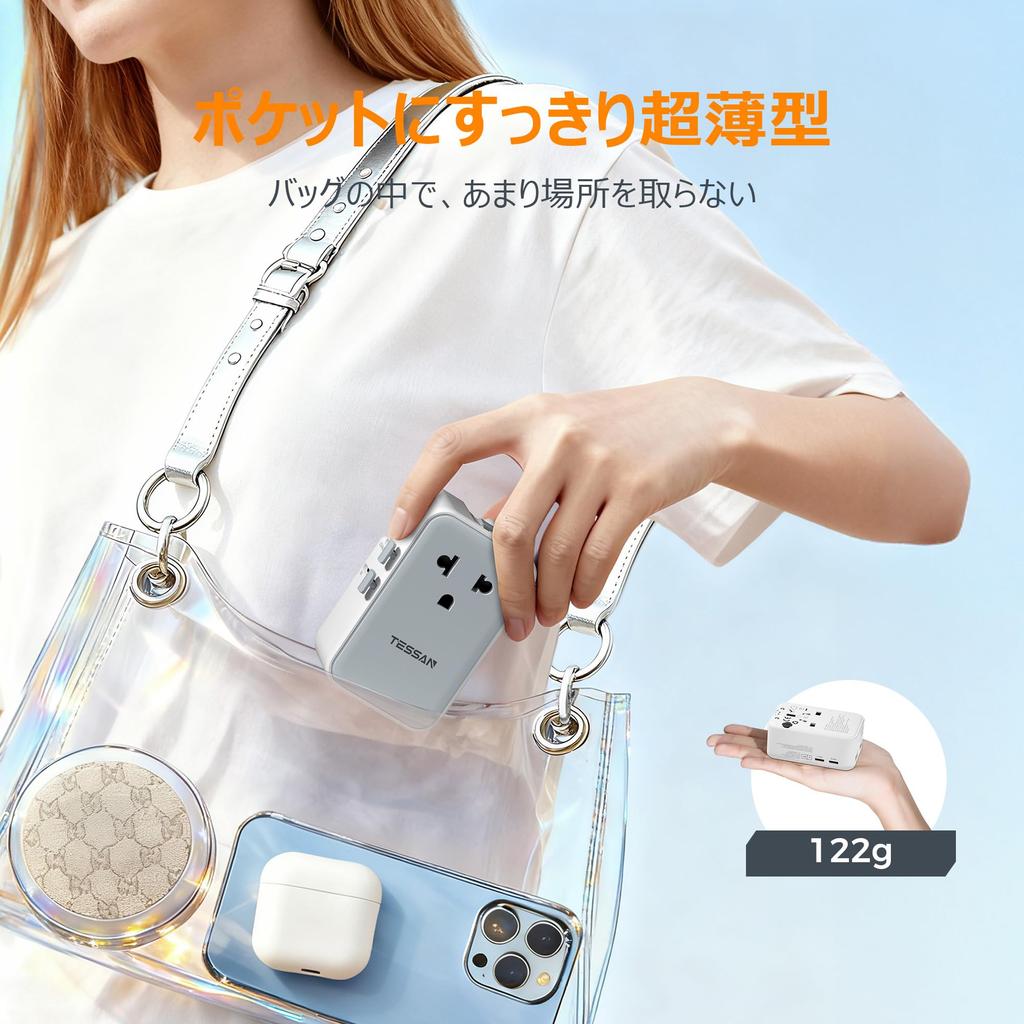 TESSAN and Compact Travel Power Compatible with and A Includes 4 USB Ports PD 25W Fast and Plugs for and Ultra-Thin Adapter, C, BF, O, Types, (2