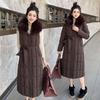 New fur collar long cotton-padded clothes for women with waist and thin thickened warm cotton-padded jacket with removable sleeves and large-size j