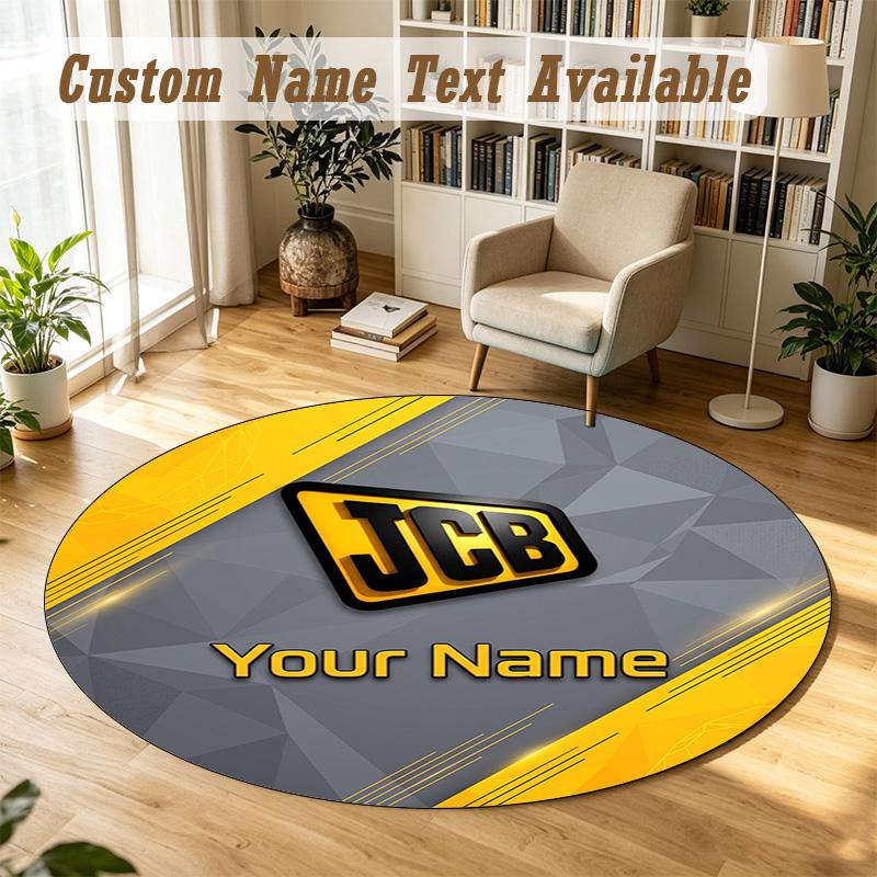 Round Rug Custom NameJCB Pattern Non Slip Carpet Home Floor Decor